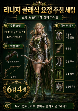 리니지 클래식 요정 스탯과 6검 4셋 장비 세팅, 사냥터 가이드.png