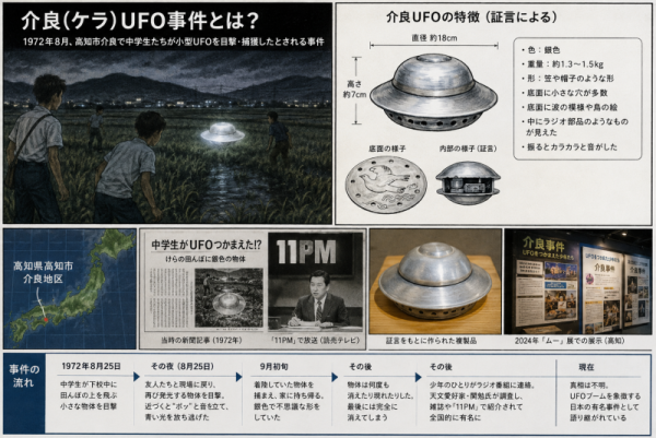 일본 케라 UFO 사건 중학생들이 손바닥만 한 UFO를 잡았다는 1972년 고치현 미스터리.png